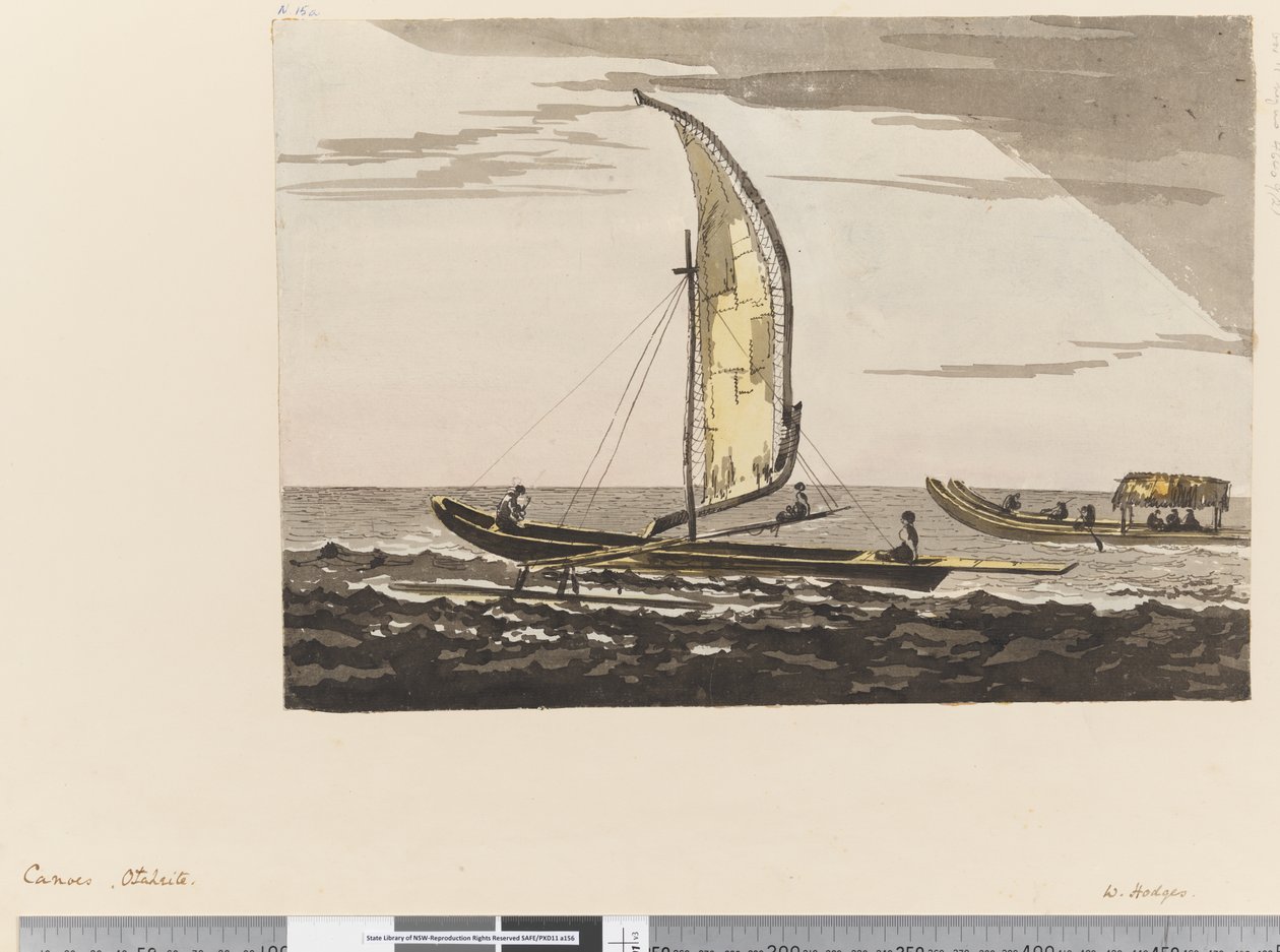 Sida 15a Kanoter, Otaheite av William Hodges