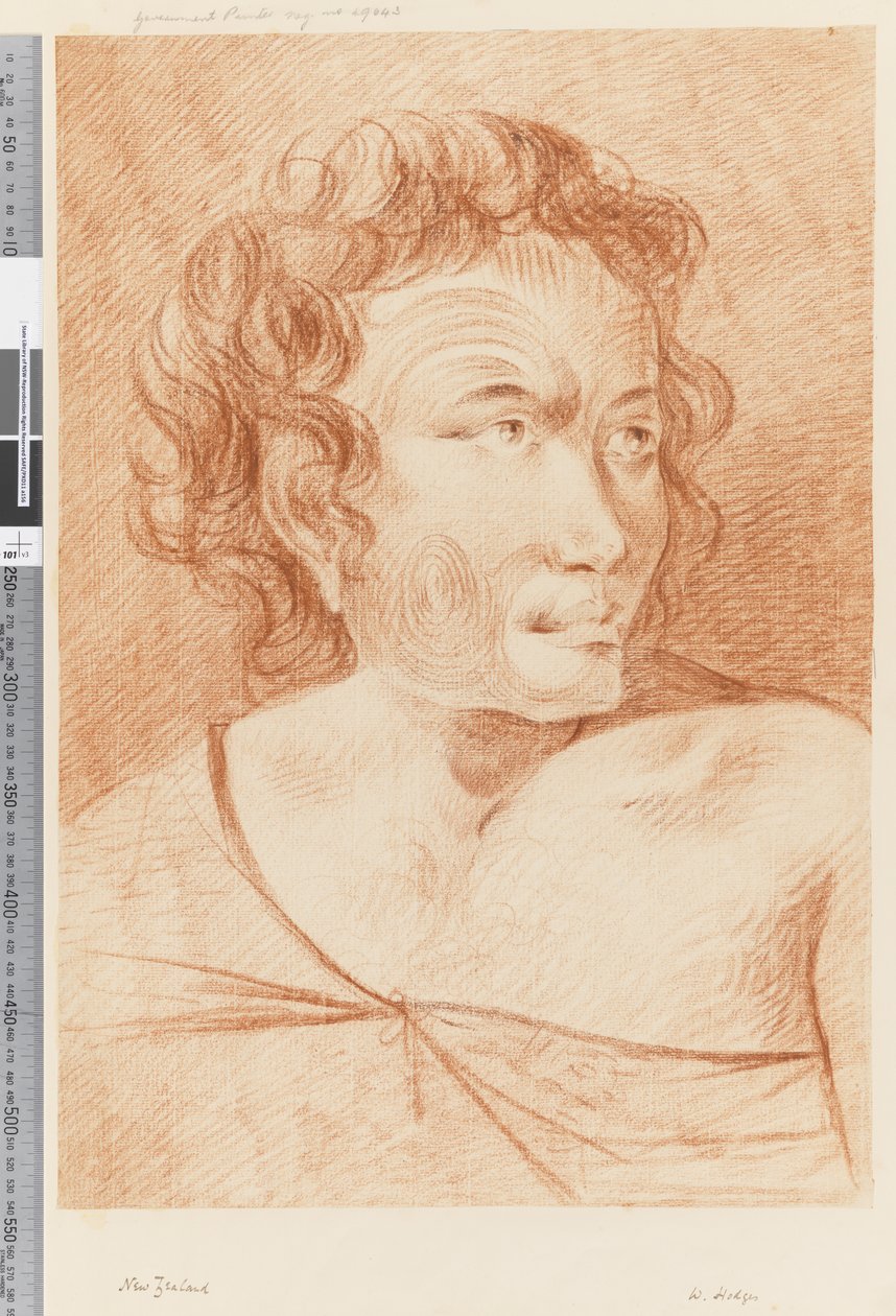 Side 32b New Zealand Portrait of a Maori, 1768-75 (rødt kridt) svensk av William Hodges