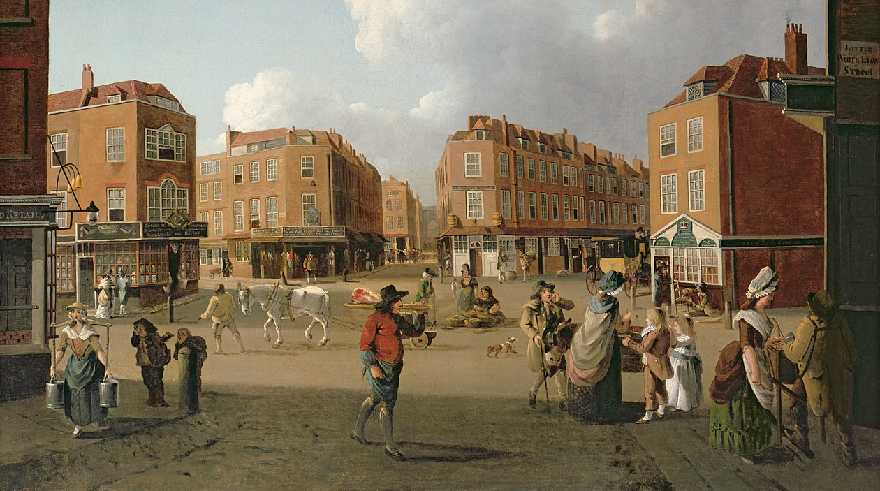 Seven Dials, Covent Garden olja på duk detalj av 353744 av William Hodges