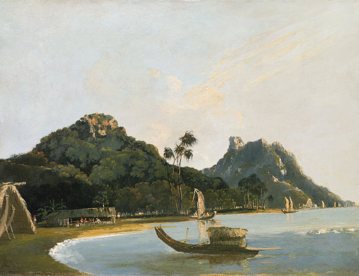 Vy över del av Owharre [Fare] hamn, ön Huahine av William Hodges
