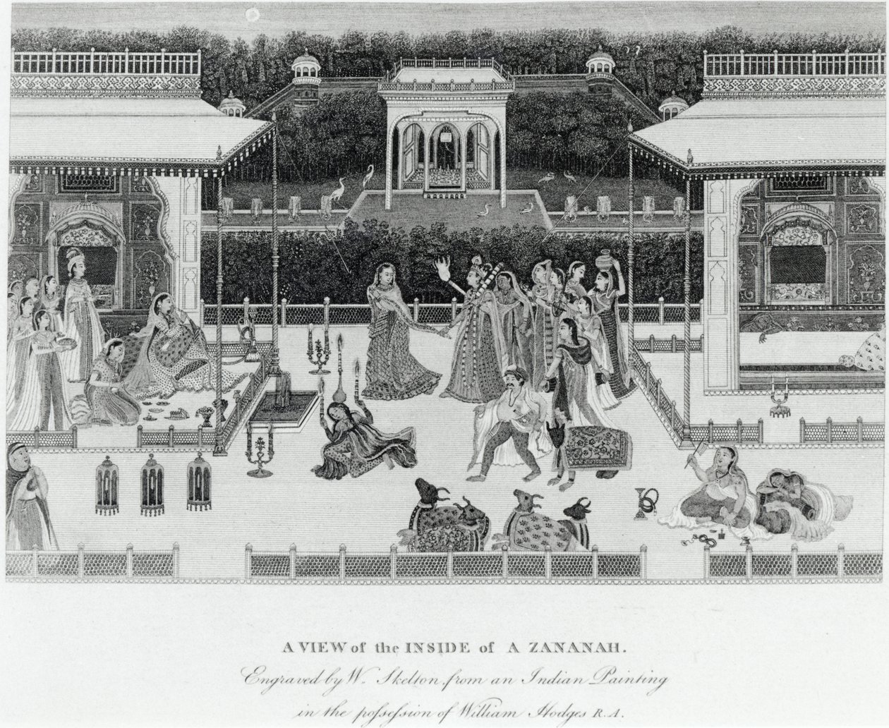 Vy över insidan av en Zananah, graverad av William Skelton (1763-1848) av William Hodges