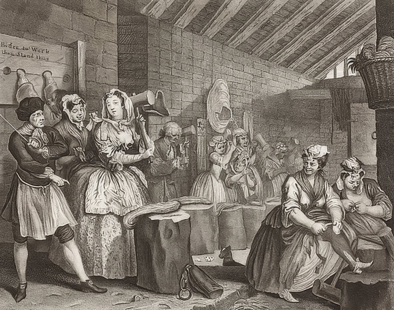 En sköka?S Framsteg / En horas väg, blad 4: Im Zuchthaus. 1732 av William Hogarth
