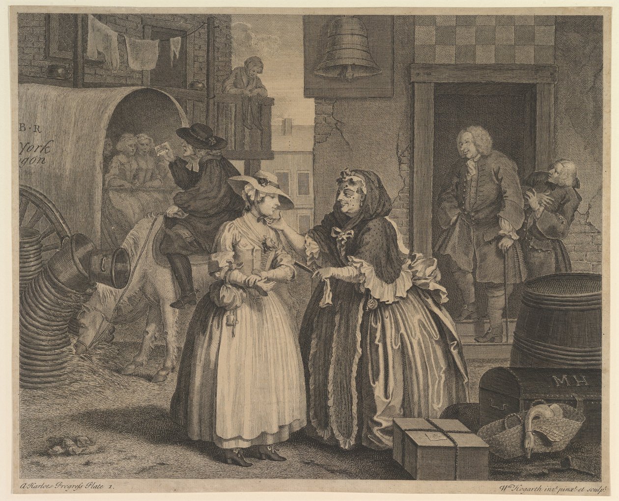 En prostituerads karriär, plansch 1 av William Hogarth