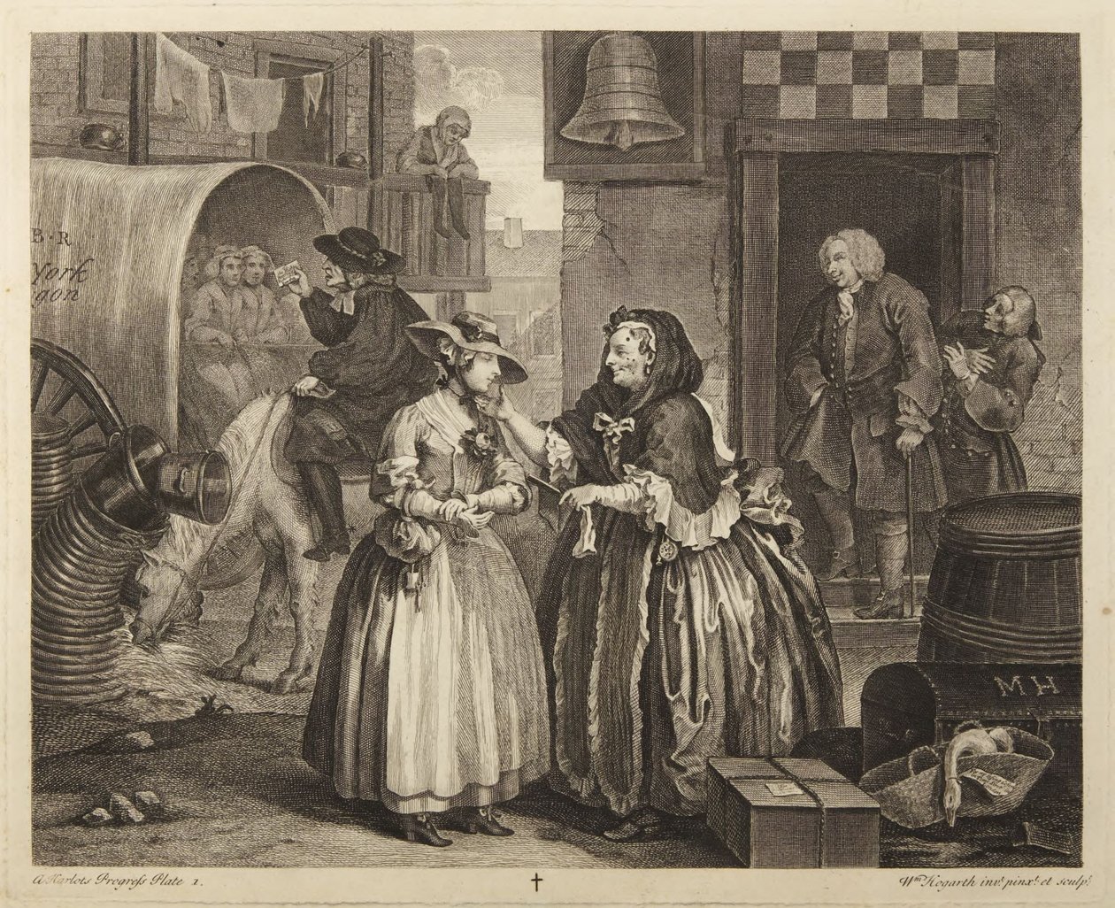 En prostituerads levnadslopp, plansch 1 av William Hogarth