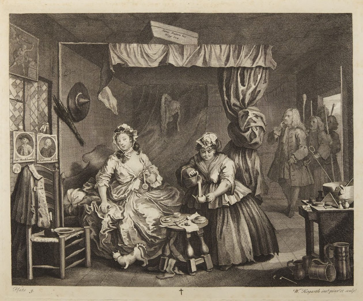 En prostituerads levnad, plansch 3 av William Hogarth