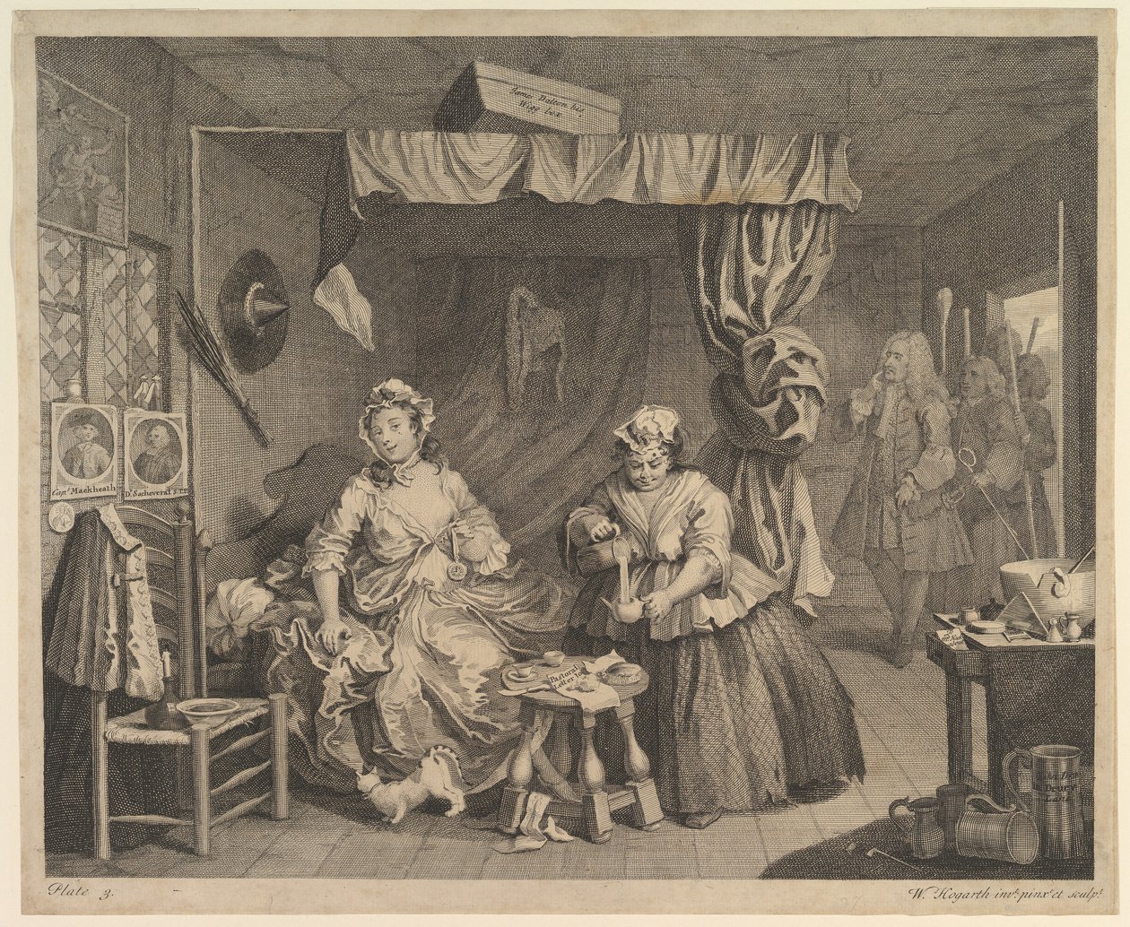 En prostituerads karriär, plansch 3 av William Hogarth