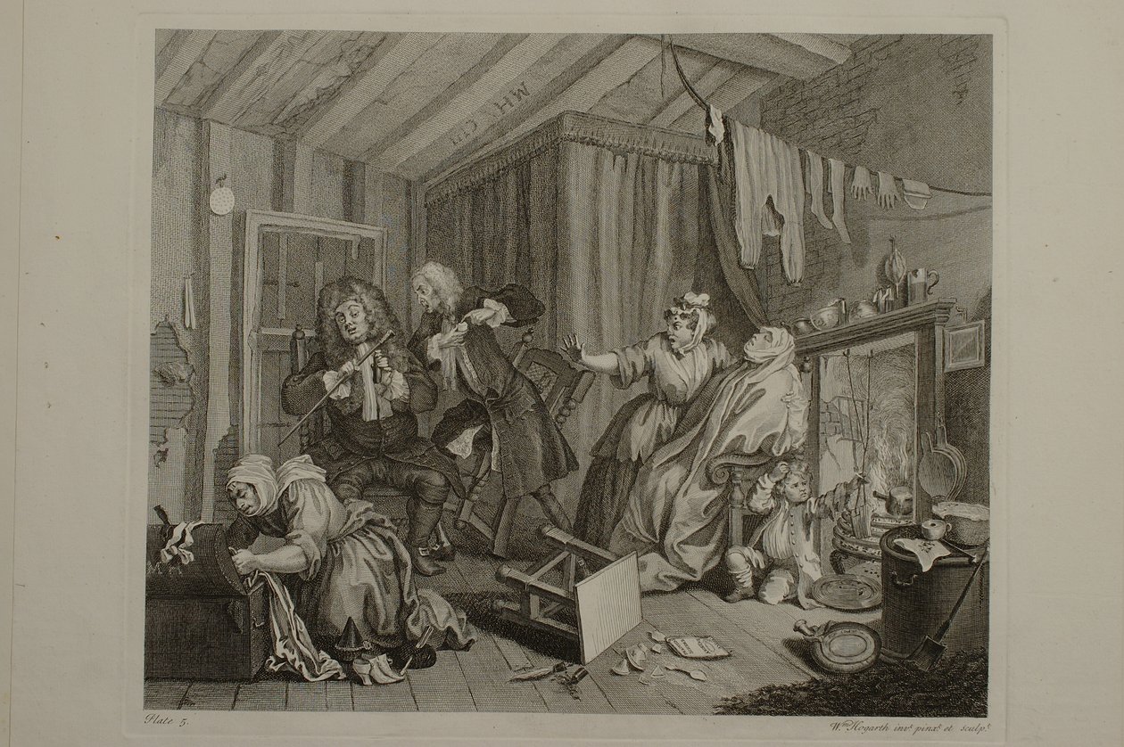 En prostituerads karriär: plansch 5 av William Hogarth