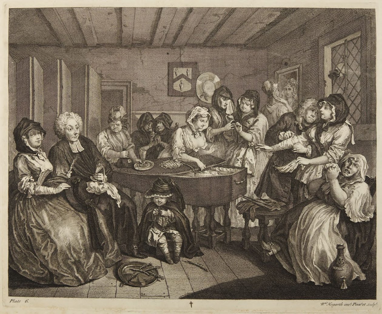 En prostituerads karriär, plansch 6 av William Hogarth