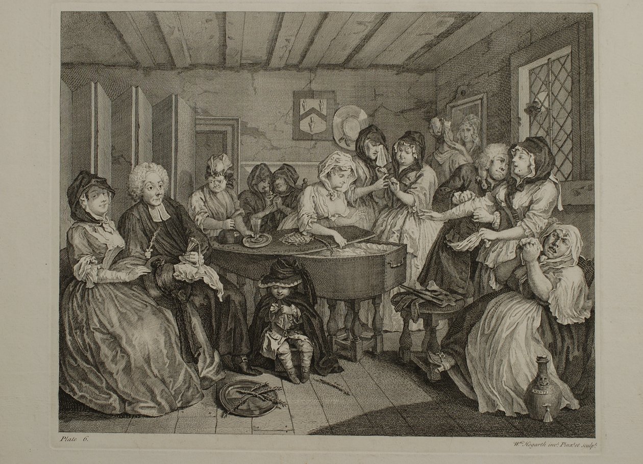 En prostituerads levnad: Plansch 6 av William Hogarth