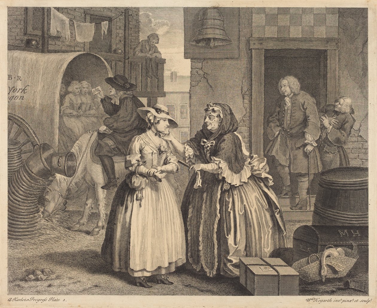 En prostituerads liv: plansch 1 av William Hogarth
