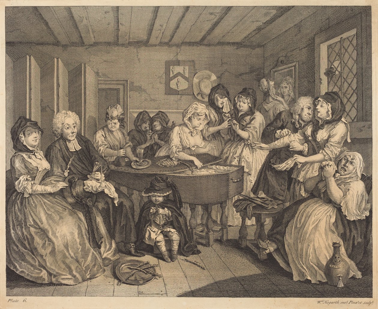 En prostituerads levnadslopp: plansch 6 av William Hogarth