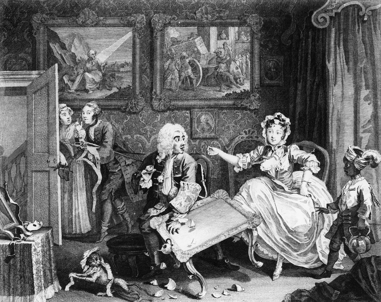 En skökas framsteg, plåt II, gräl med sin judebeskyddare av William Hogarth