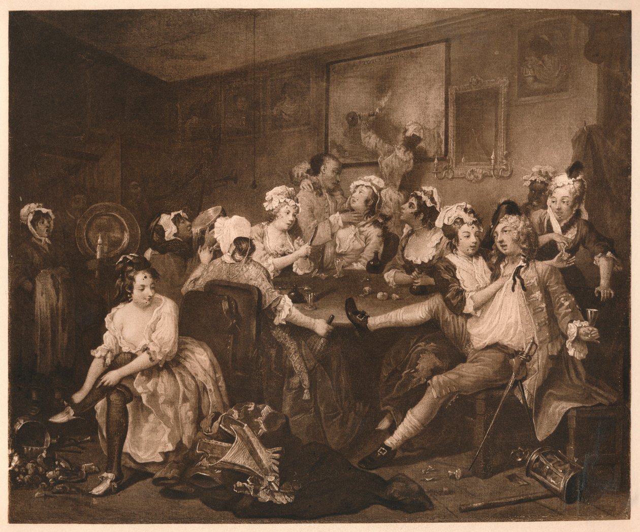 A Rakes Progress - 3: The Orgy, 1733. av William Hogarth