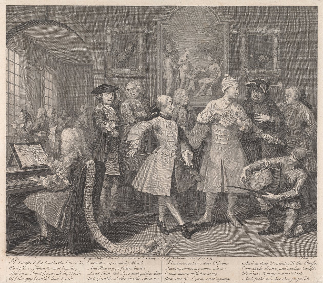 En slösaktigs levnad, plansch 2: Hans mottagning av William Hogarth