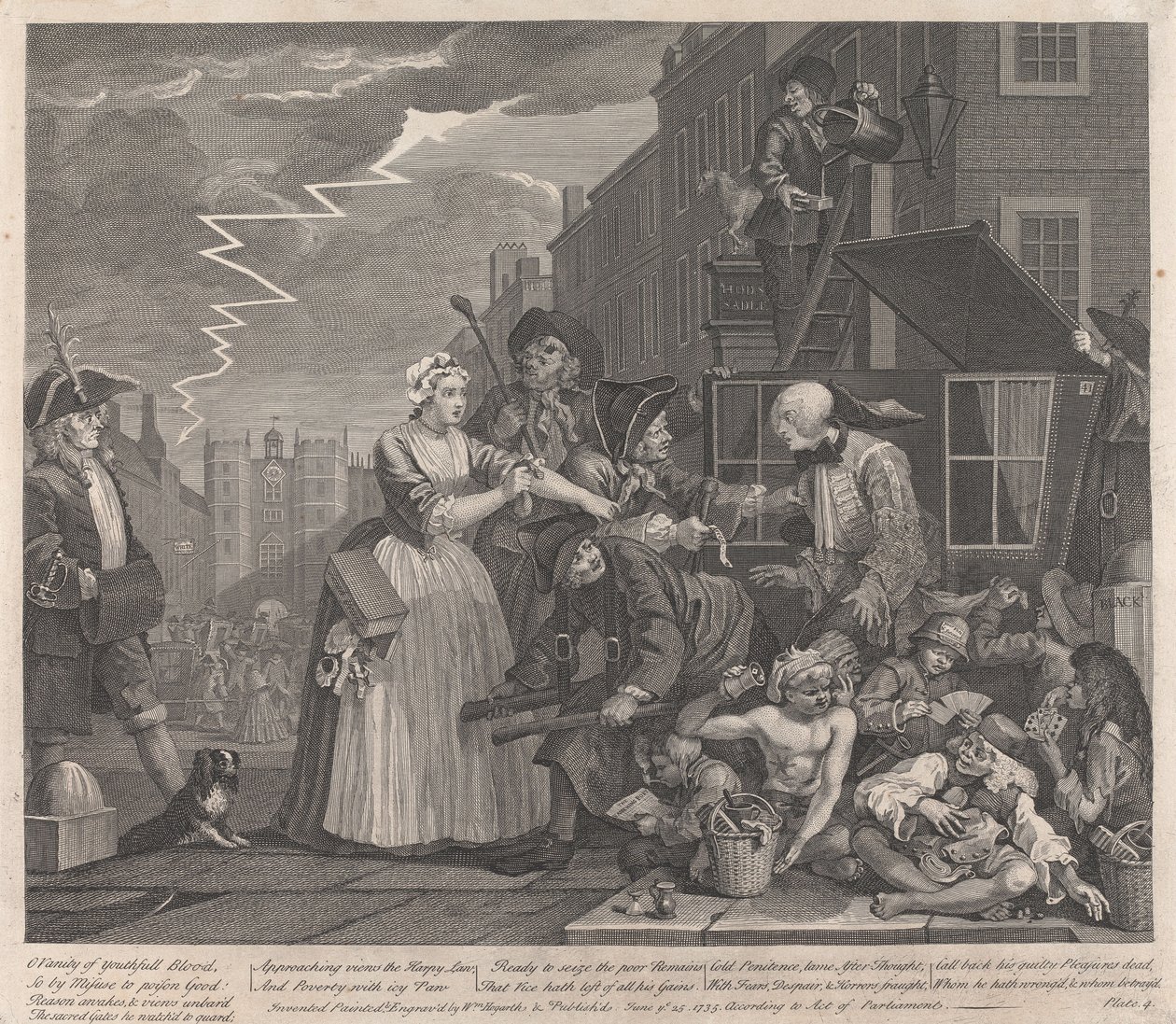 En rumlares karriär, plansch 4: går till domstol av William Hogarth