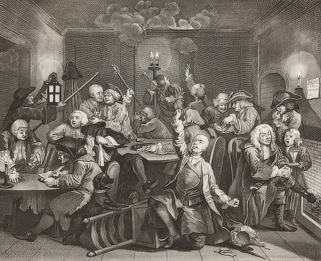 A Rake?S Progress, Plate 6: The Rake at a Gaming House, Sheet 6: Tom Rakewell i en spelhåla. 1735 av William Hogarth