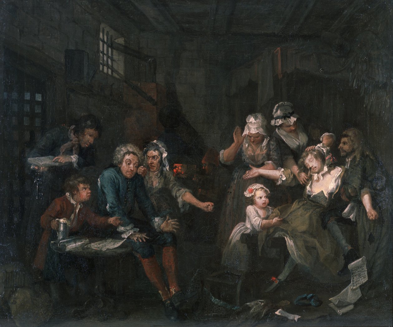 En krattavsgång VII: Krattavsången i fängelset, 1733 av William Hogarth