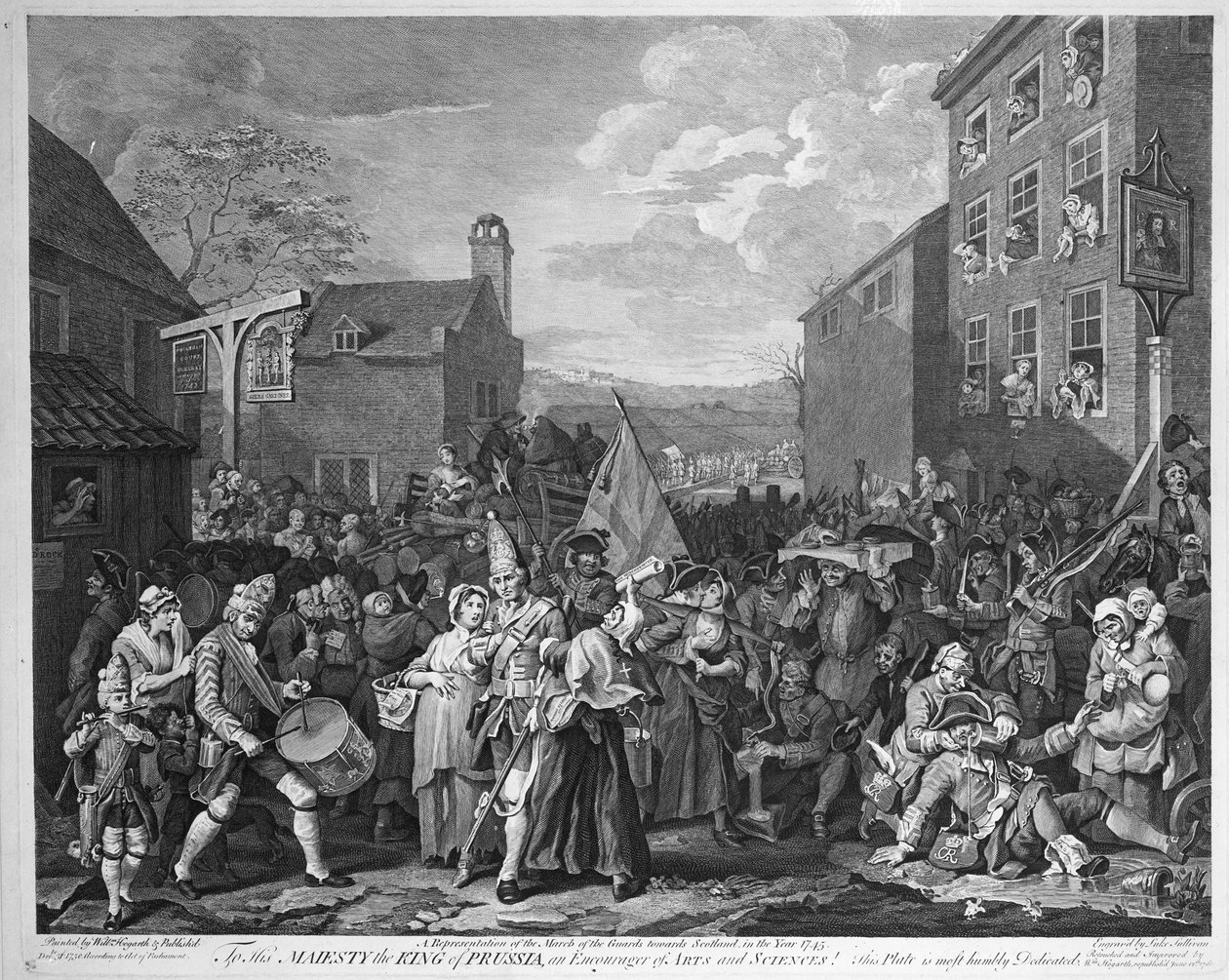 En representation av vakternas mars mot Skottland år 1745, publicerad 1750 av William Hogarth