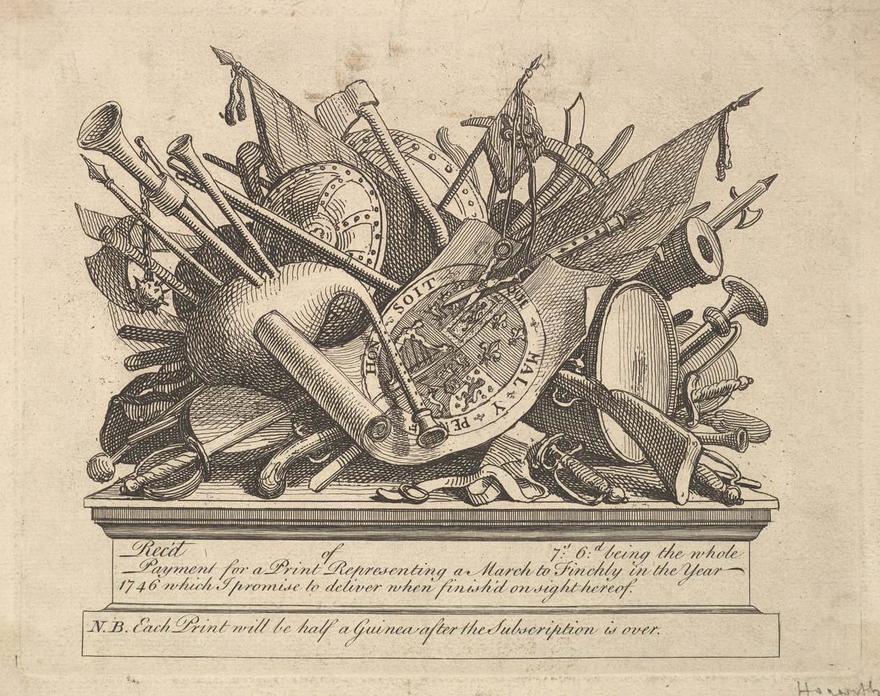 A Stand of Arms, Musical Instruments, etc., mars 1749-50. av William Hogarth