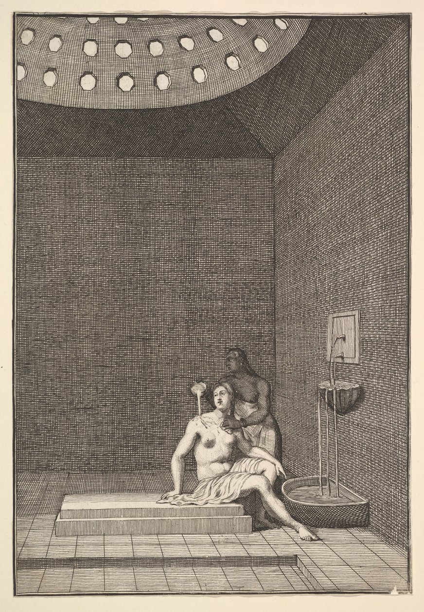 Ett turkiskt bad Aubry de La Mottrayes färdas genom Europa, Asien och in i del o..., 1723-24. av William Hogarth