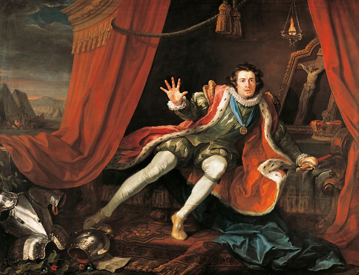 Skådespelaren David Garrick (1717-1779) i titelrollen som Richard III, av William Shakespeare (1564-1616), av William Hogarth (1697-1764), olja på duk av William Hogarth