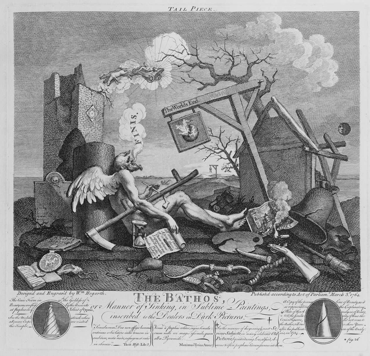 Bathos, sätt att sjunka, i sublima målningar inskrivna till återförsäljarna i mörka bilder, 1764 av William Hogarth