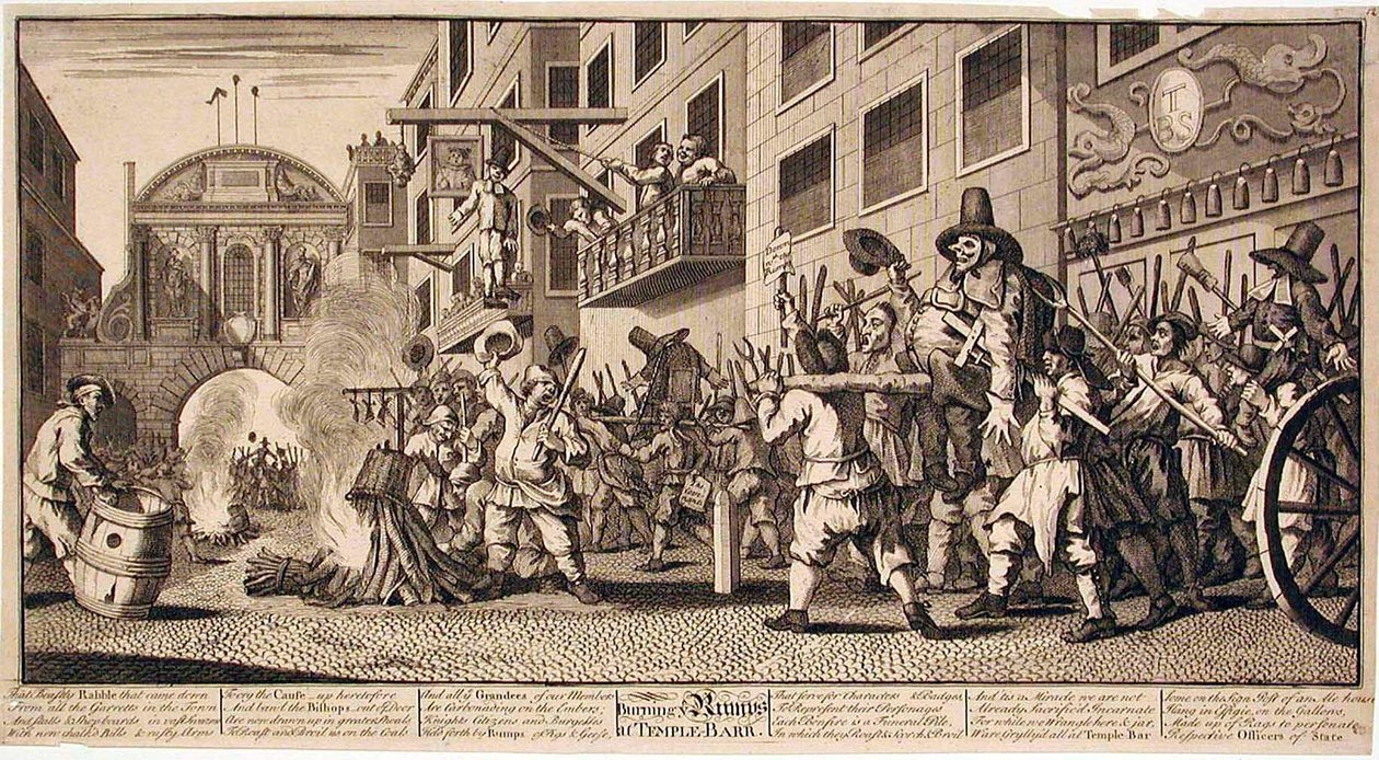 Bränna rumporna vid Temple Bar av William Hogarth