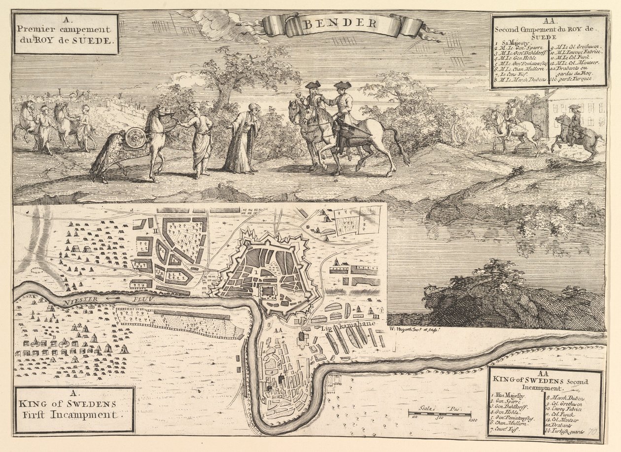 Karl XII vid Bender Aubry de La Mottrayes Reser genom Europa, Asien och in i..., 1723-24. av William Hogarth