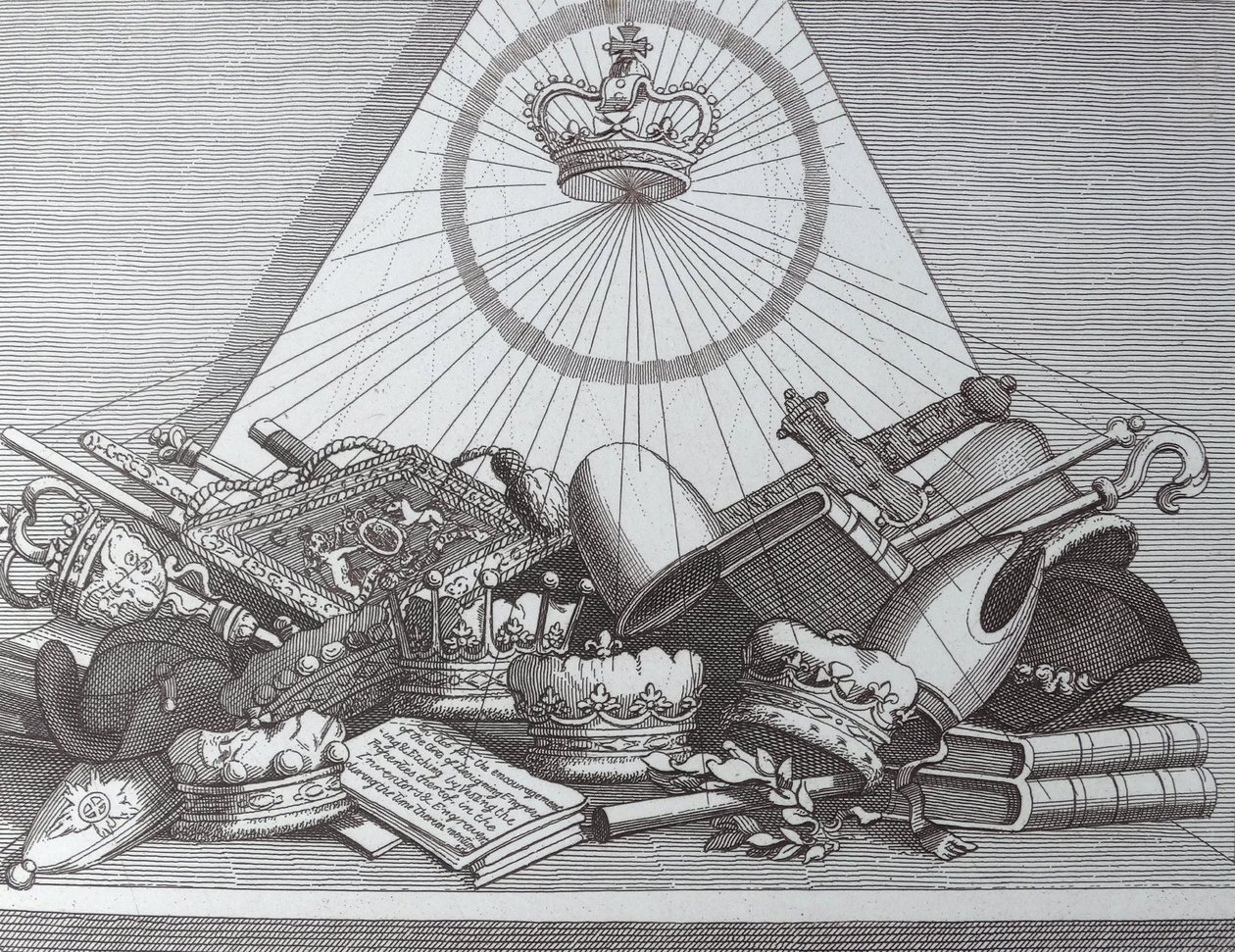 Krona, mitres, Maces, etc av William Hogarth