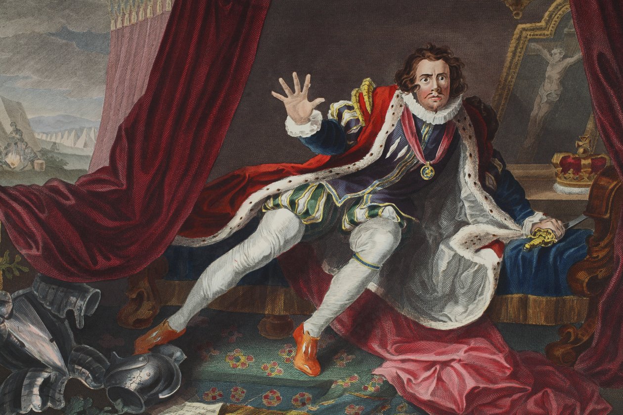 David som Richard III, illustration från "Hogarth Restored: The Whole Works of the hyllade William Hogarth, re-graved by Thomas Cook", pub. 1812 (handfärgad gravyr) av William Hogarth