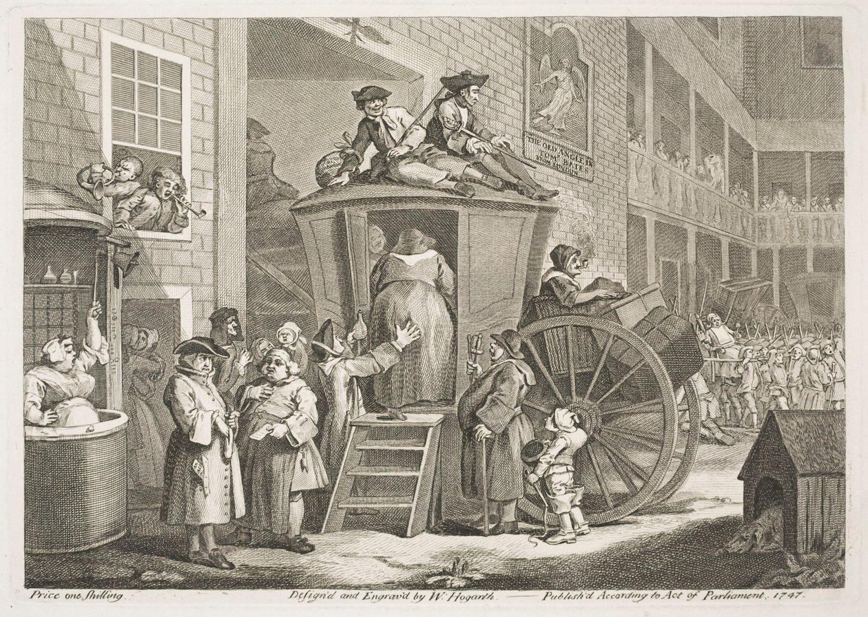 Postdiligensen eller värdshusets gårdsplan på landet av William Hogarth