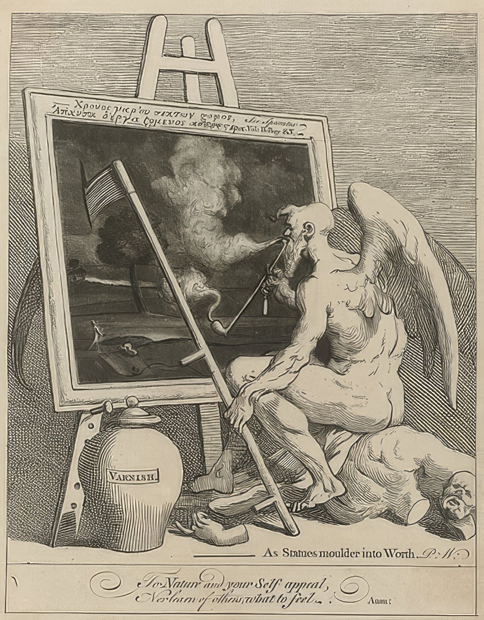 Tidens gud röker en målning (Time Smoking a Picture). 1761 av William Hogarth