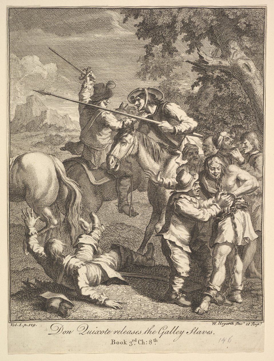 Don Quixote släpper Galley Slaves Six Illustrations för Don Quixote, 1756 eller senare. av William Hogarth