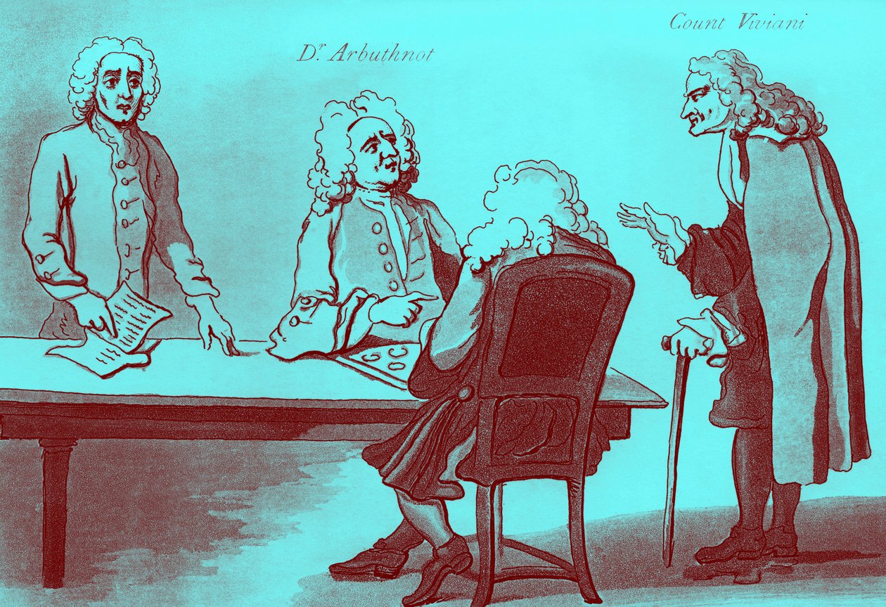 Dr Arbuthnot och greve Viviani i Buttons kaffestuga av William Hogarth