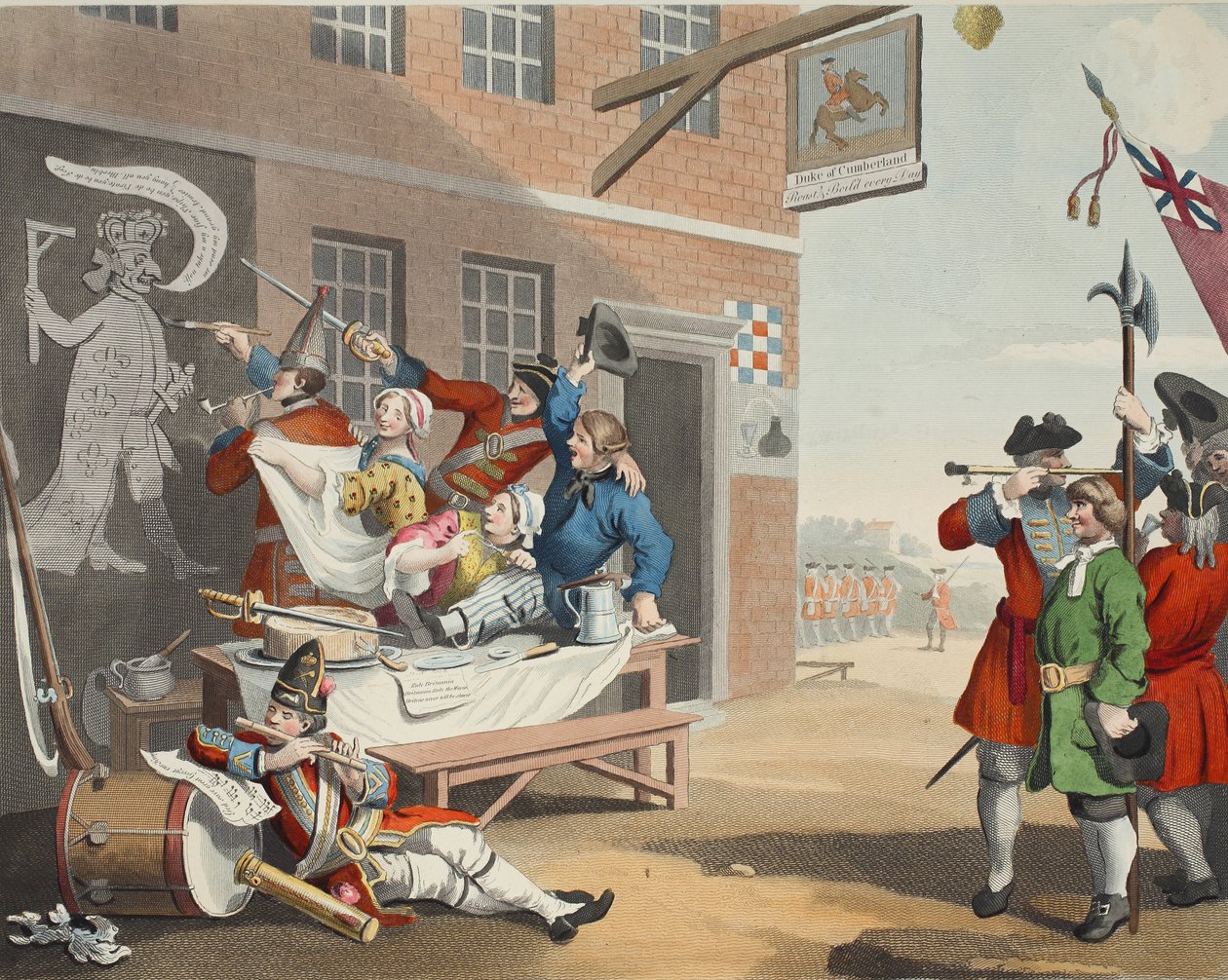 England, illustration från "Hogarth Restored: The Whole Works of the hyllade William Hogarth, re-graved by Thomas Cook", pub. 1812 (handfärgad gravyr) av William Hogarth