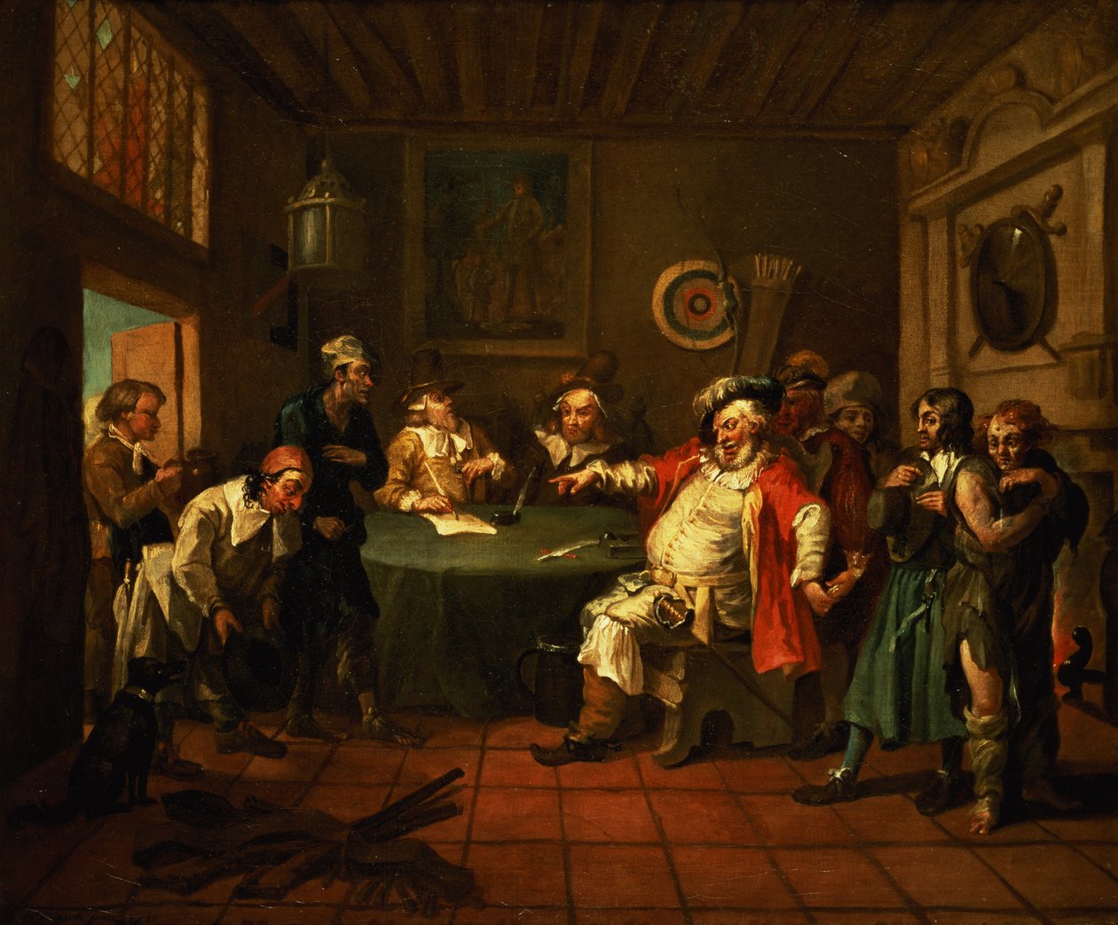 Falstaff undersöker sina rekryter från Henry IV av Shakespeare, 1730 av William Hogarth
