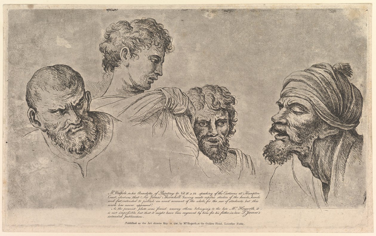 Fyra huvuden från Raphael Cartoons på Hampton Court, 14 maj 1781. av William Hogarth
