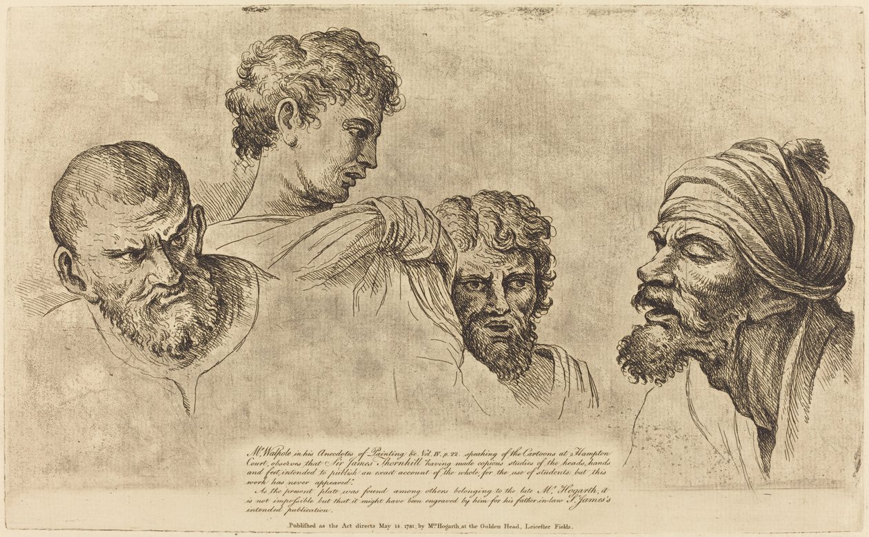 Fyra huvuden från Raphael Cartoons på Hampton Court av William Hogarth