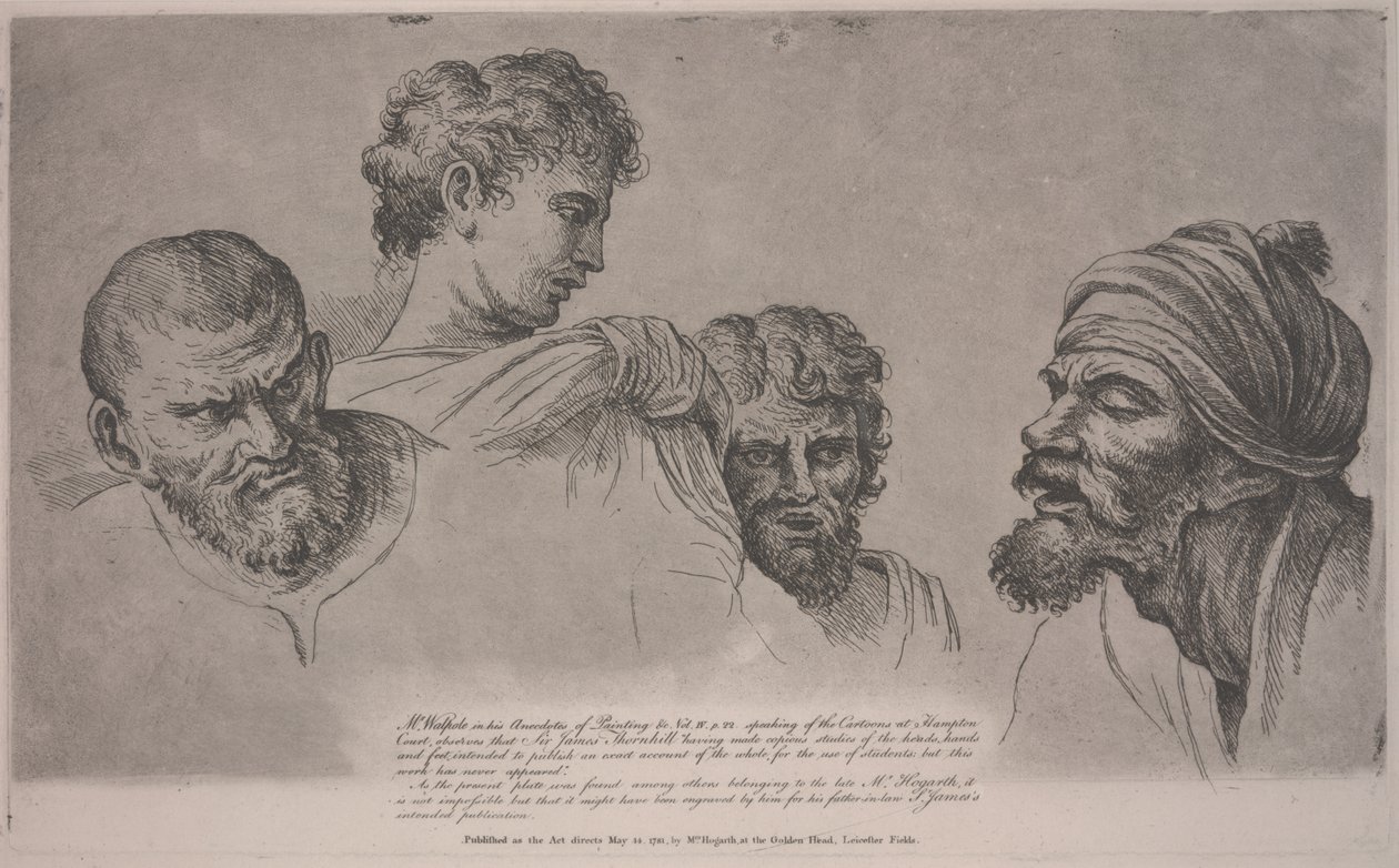 Fyra huvuden från Raphael Cartoons på Hampton Court, ca 1729 (etsning) av William Hogarth