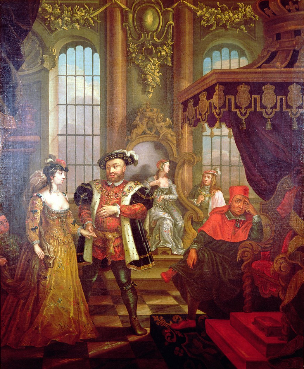 Henrik VIII (1491-1547) introducerer Anne Boleyn ved hoffet (se også 67103) swed av William Hogarth