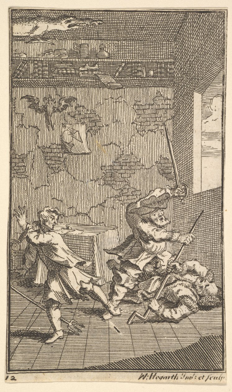 Hudibras slår Sidrophel och Whachum Sjutton små illustrationer för Samuel Butler..., 1721-26. av William Hogarth