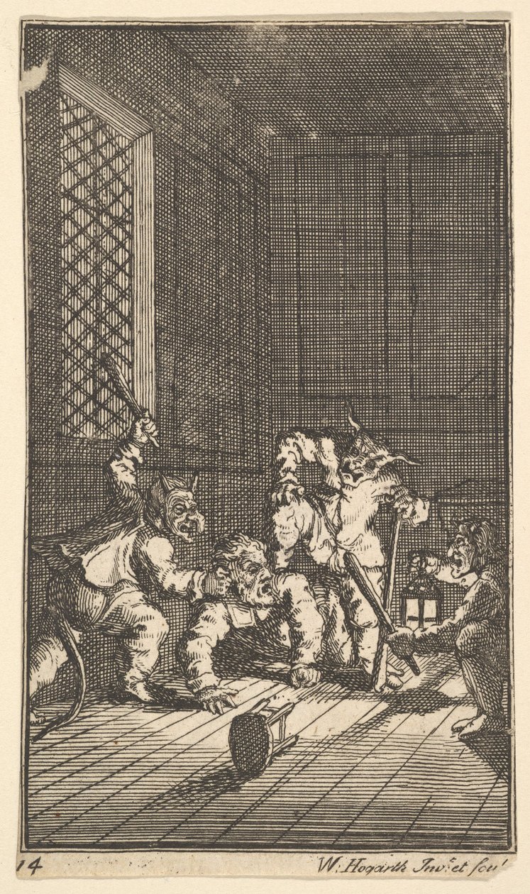 Hudibras katekiserade sjutton små illustrationer för Samuel Butlers Hudibras, nr. 14, 1721-26. av William Hogarth
