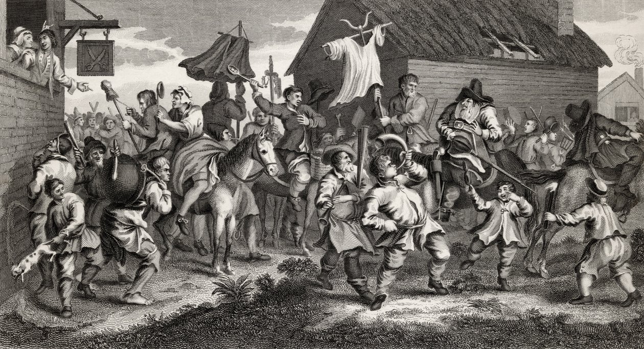 Hudibras Encounters the Skimmington, graverad av T.E. Nicholson, från "Hudibras", av Samuel Butler (1612-80) från "The Works of Hogarth", publicerad 1833 av William Hogarth