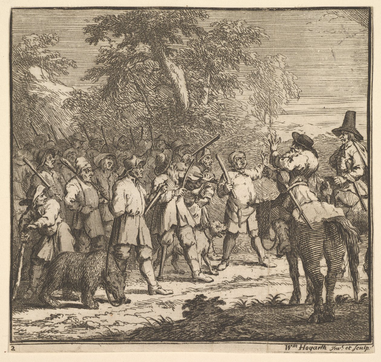 Hudibras första äventyr Sjutton små illustrationer för Samuel Butlers Hudibras, n..., 1721-26. av William Hogarth