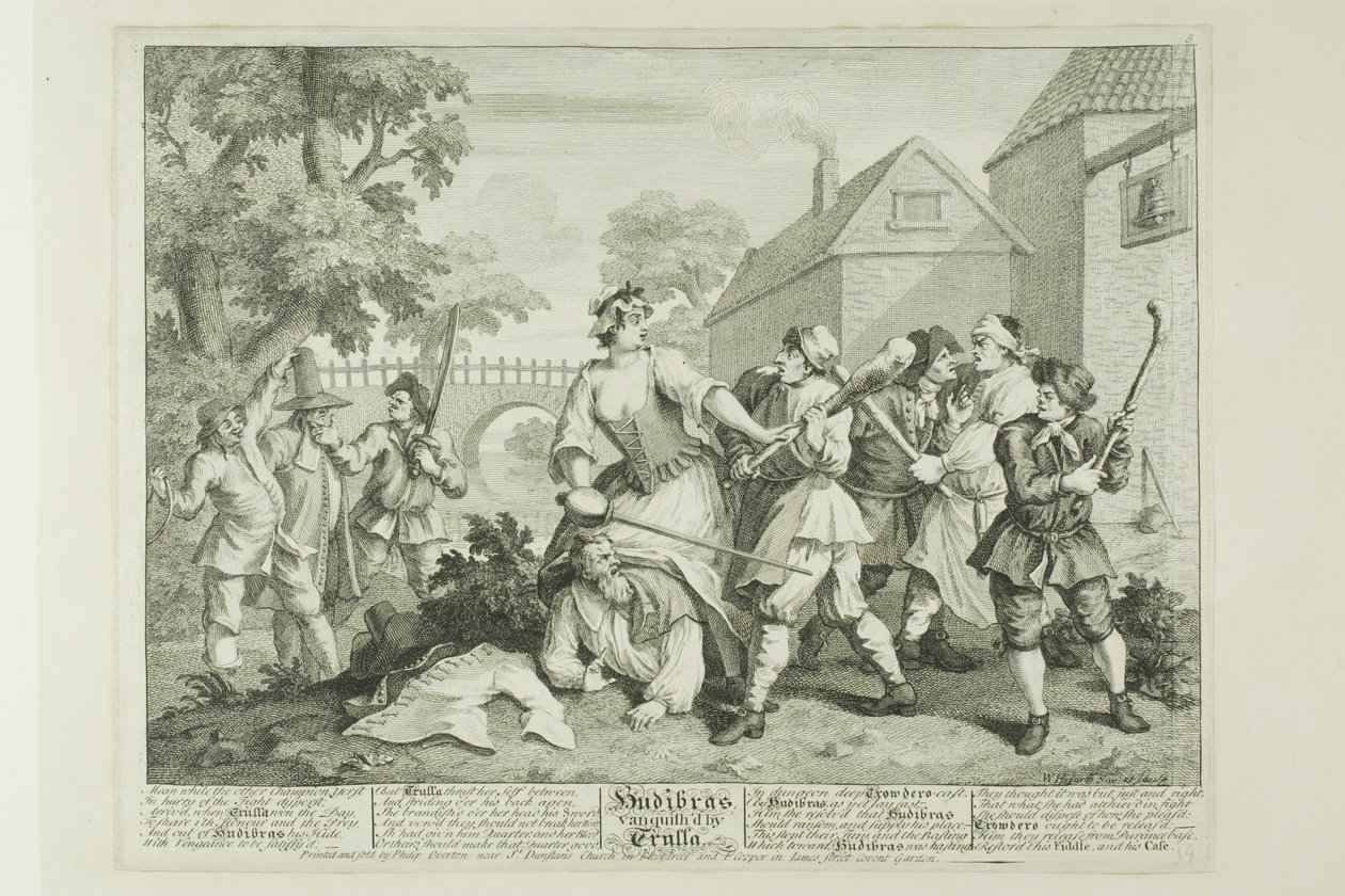 Hudibras besegrad av Trulla, plansch fem från Hudibras av William Hogarth