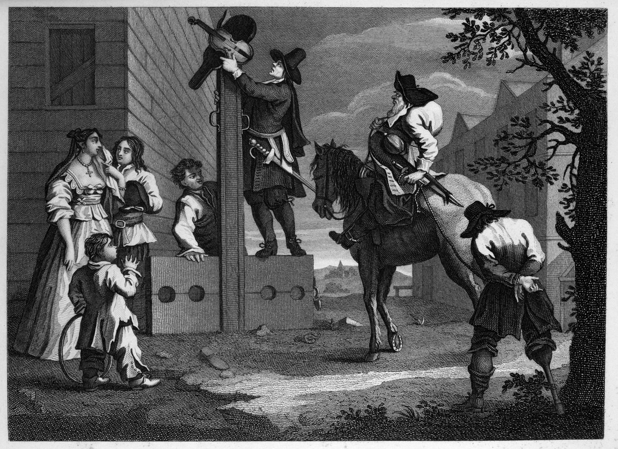 Hudibras och Ralpho, för sin fånge Crowdero till stockarna av William Hogarth