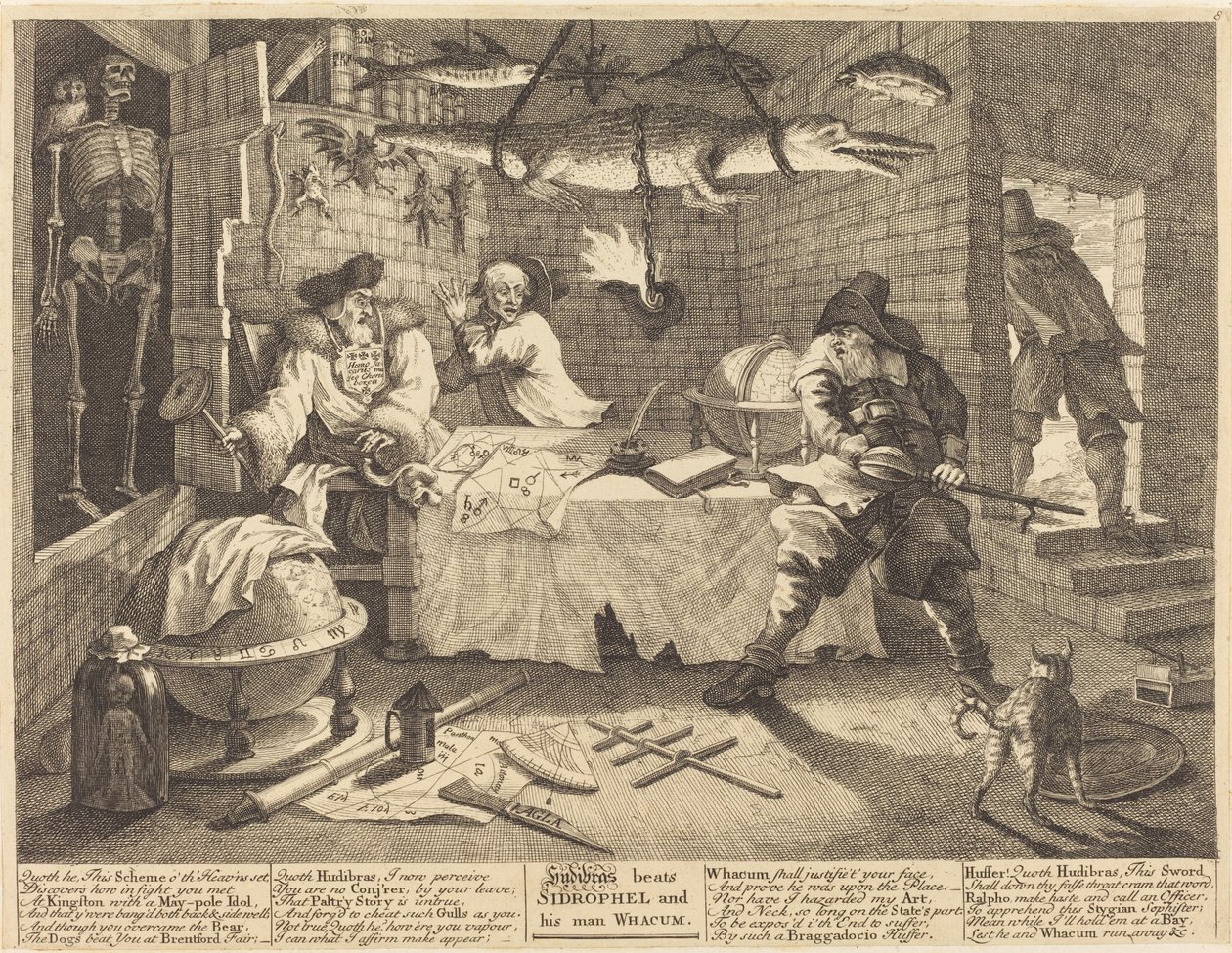 Hudibras slår Sidrophel och hans man Wacum av William Hogarth