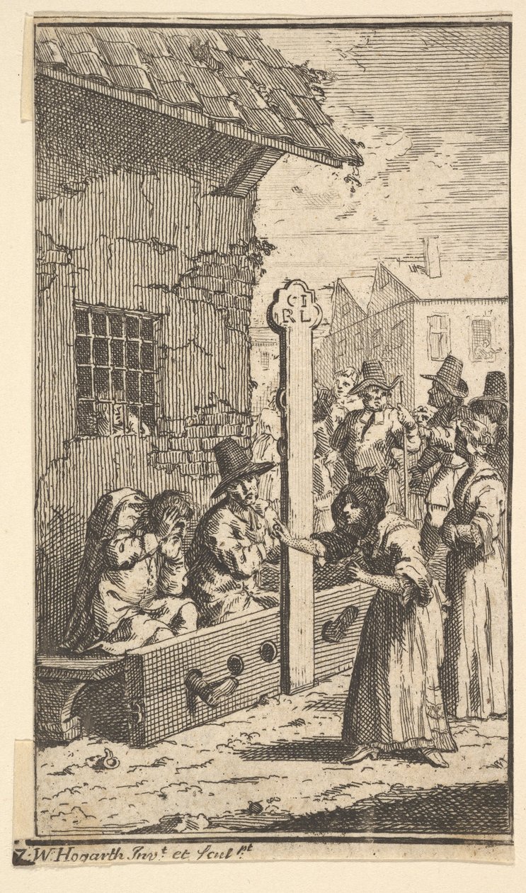 Hudibras i vedermöda Sjutton små illustrationer för Samuel Butlers Hudibras, nr..., 1721-26. av William Hogarth