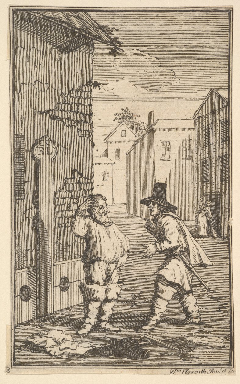 Hudibras och Ralpho disputerar om sjutton små illustrationer för Samuel Butlers Hudibras..., 1721-26. av William Hogarth
