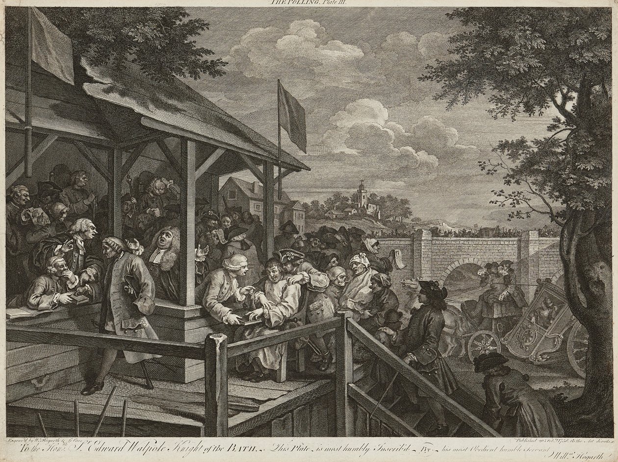 Humors of An Election (uppsättning om fyra) (gravyr) av William Hogarth